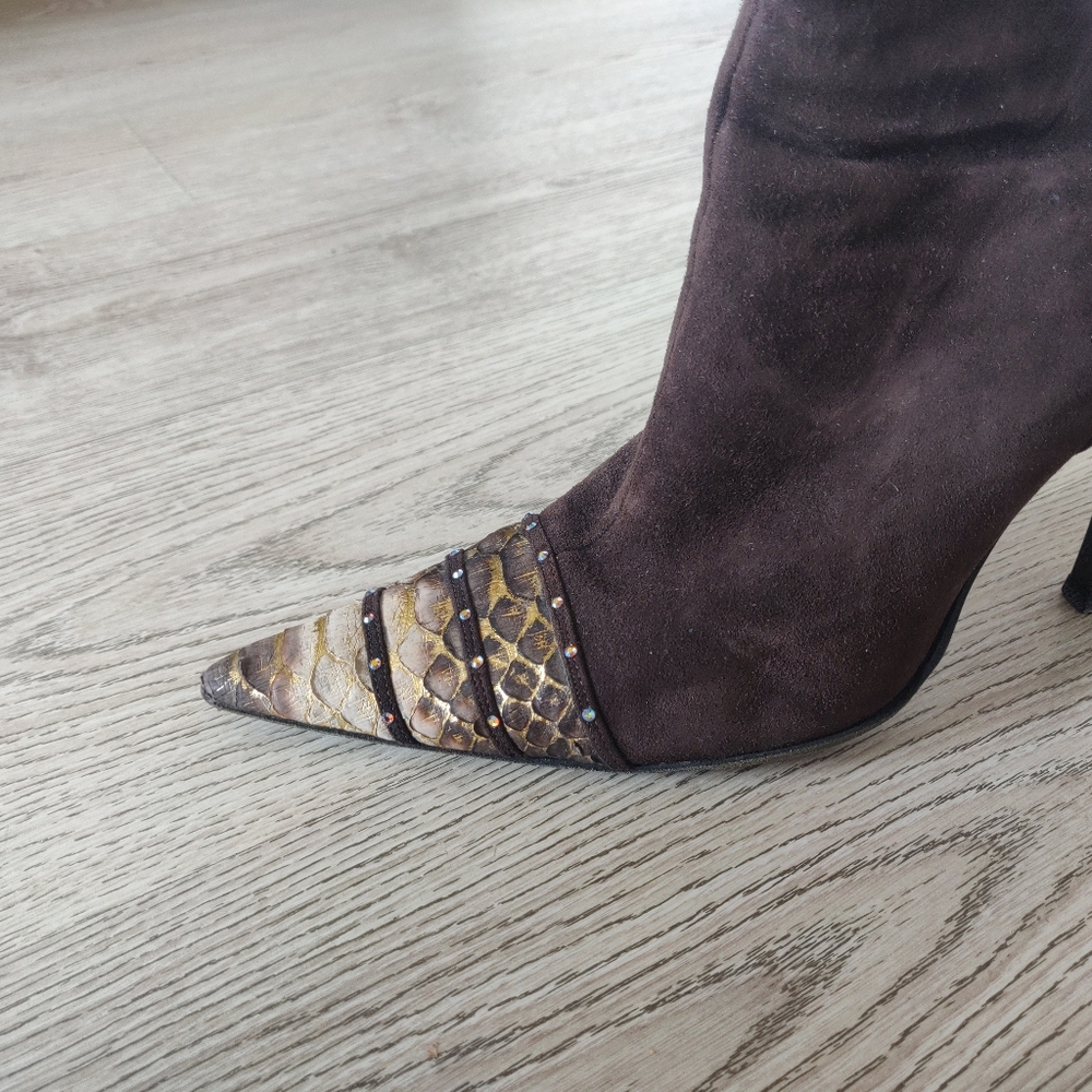 Luxury  Italian Boots - Genuine Leather, Real Pitton Leather, Swarovski Cristals - Picture 3 of 14